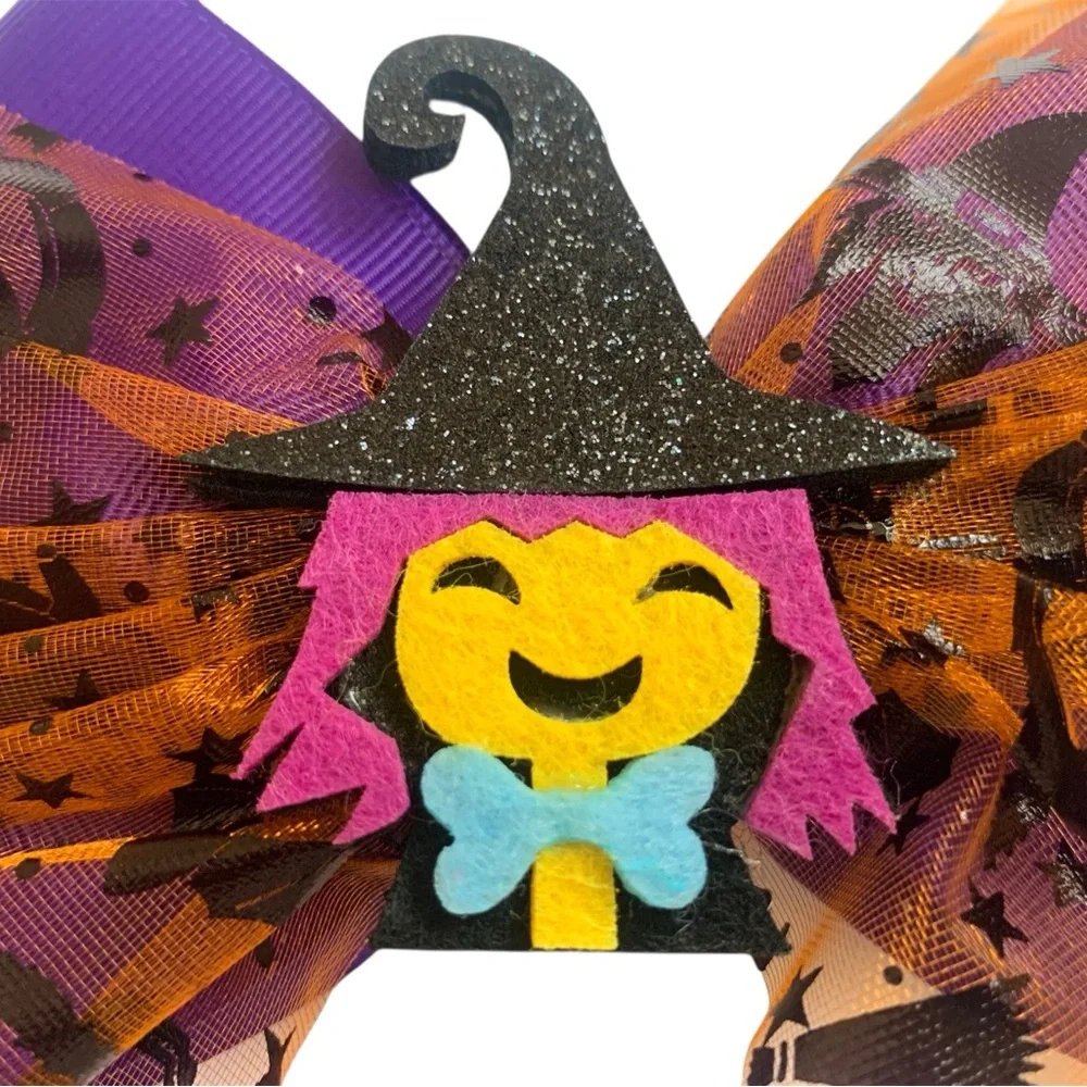 Halloween Purple Witch Girls Large Oversized Bow Hair Accessories Party Themed
